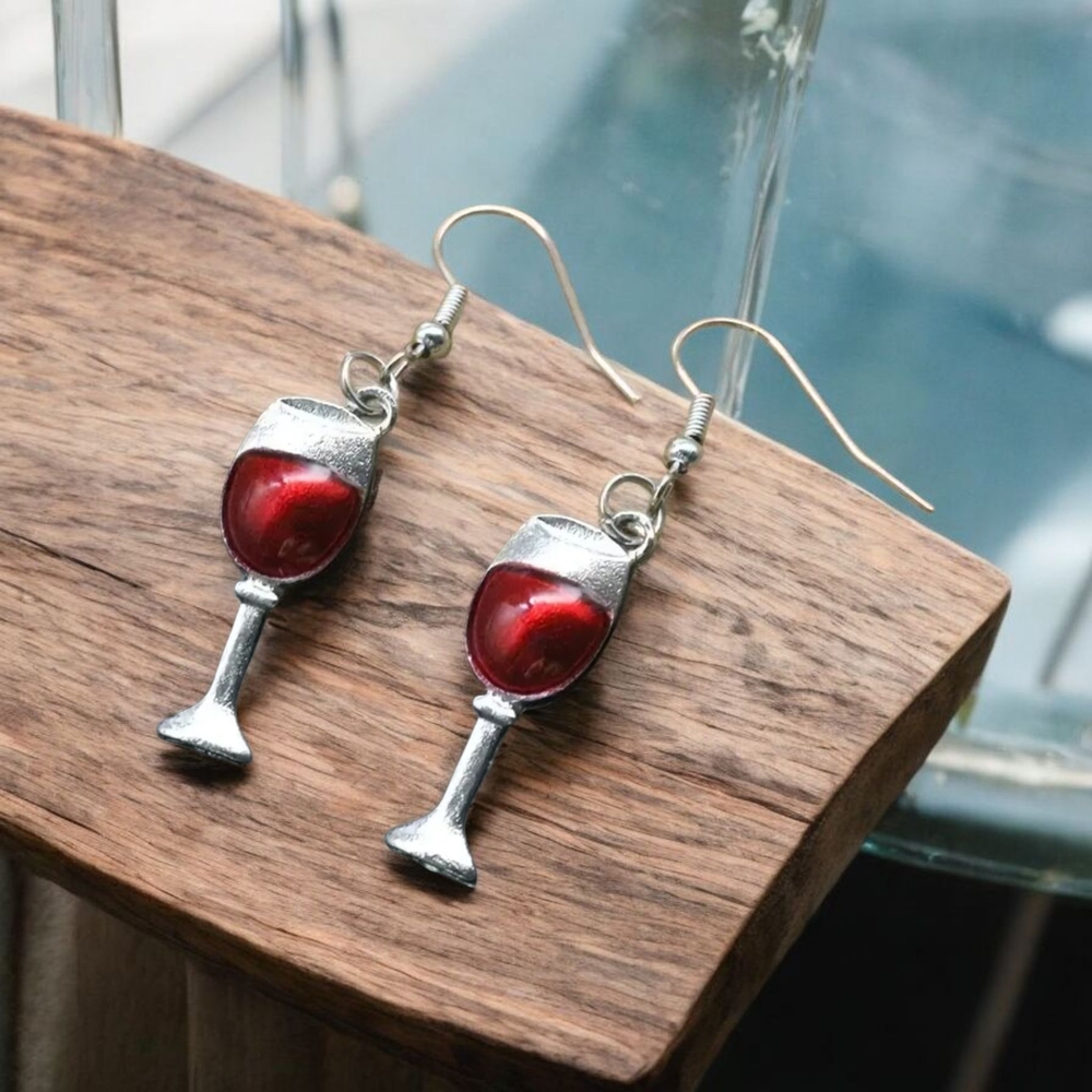 Red Wine Glass Dangle Earrings Novelty Jewelry Wine Lover Gift Fun Cute